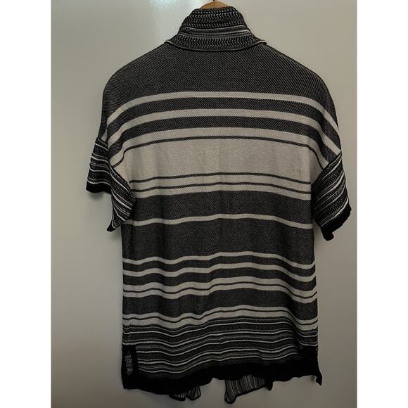 Vince Short Sleeve Striped Long Line Cardigan Oversized Cotton Black White XS - Picture 4 of 6